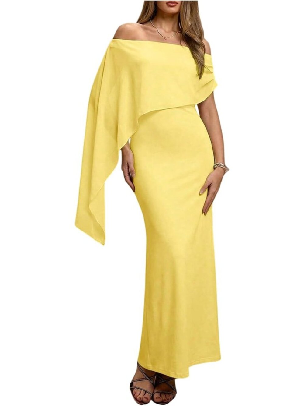 Women's Yellow Off Shoulder Formal Elgant Night Out Fall Wedding Guest Dresses